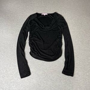 Macy's Crave Fame Juniors' Black Slinky Long-Sleeve Cowlneck Top